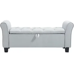 Livingandhome Beige Linen Storage Ottoman Bench Chaise With Splayed Armrest -Furniture Store livingandhome beige linen storage ottoman bench chaise with splayed armrest0735940279772 03c MP