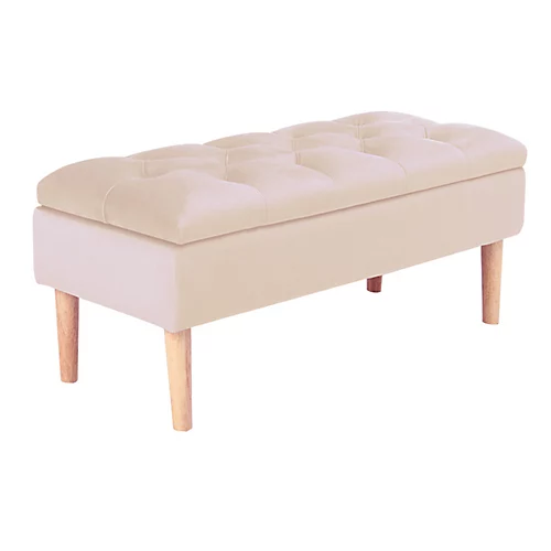 Livingandhome Beige Velvet Ottoman Bench Storage Footstool With Rubber Wooden Leg 1000x400x460mm 3 Livingandhome Beige Velvet Ottoman Bench Storage Footstool With Rubber Wooden Leg 1000x400x460mm