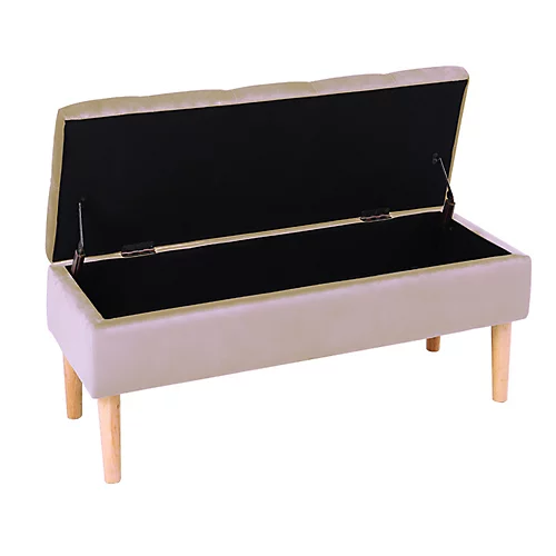 Livingandhome Beige Velvet Ottoman Bench Storage Footstool With Rubber Wooden Leg 1000x400x460mm 4 Livingandhome Beige Velvet Ottoman Bench Storage Footstool With Rubber Wooden Leg 1000x400x460mm - Image 2