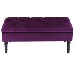 Livingandhome Dark Purple Velvet Ottoman Bench With Rubberwood Legs -Furniture Store livingandhome dark purple velvet ottoman bench with rubberwood legs0735940279727 03c MP