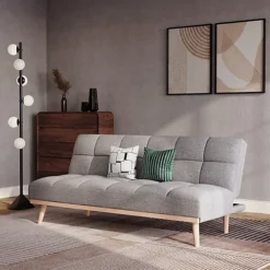 Livingandhome Grey Lattice Tufted Upholstered 3 Seater Sofa Bed With Wood Legs -Furniture Store livingandhome grey lattice tufted upholstered 3 seater sofa bed with wood legs0735940245203 03c MP