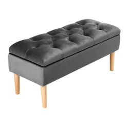 Livingandhome Grey Velvet Ottoman Bench Storage Footstool With Rubber Wooden Leg 8 Livingandhome Grey Velvet Ottoman Bench Storage Footstool With Rubber Wooden Leg -Furniture Store livingandhome grey velvet ottoman bench storage footstool with rubber wooden leg0735940279659 03c MP