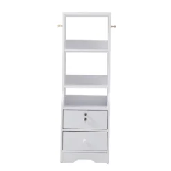 Livingandhome White 2 Lockable Drawer Bedside Table With 2 Tier Display Shelf W 370mm X D 300mm X H 1145mm -Furniture Store livingandhome white 2 lockable drawer bedside table with 2 tier display shelf w 370mm x d 300mm x h 1145mm0735940257343 03c MP