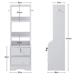 Livingandhome White 2 Lockable Drawer Bedside Table With 2 Tier Display Shelf W 370mm X D 300mm X H 1145mm -Furniture Store livingandhome white 2 lockable drawer bedside table with 2 tier display shelf w 370mm x d 300mm x h 1145mm0735940257343 06c MP