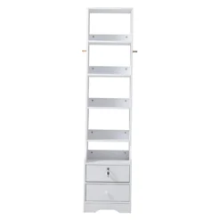 Livingandhome White 2 Lockable Drawer Bedside Table With 4 Tier Display Shelf W 400mm X D 340mm X H 1740mm -Furniture Store livingandhome white 2 lockable drawer bedside table with 4 tier display shelf w 400mm x d 340mm x h 1740mm0735940257367 03c MP