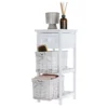 LIVIVO 2 Drawer 'Shabby Chic' Wooden Bedside Cabinet - With A Stylish Cloth Lined Wicker Storage Basket Organiser (White)