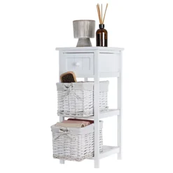 LIVIVO 2 Drawer 'Shabby Chic' Wooden Bedside Cabinet - With A Stylish Cloth Lined Wicker Storage Basket Organiser (White)