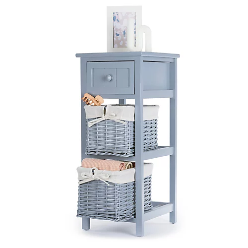 LIVIVO Grey 'Shabby Chic' Wooden Bedside Cabinet Unit - Stylish Cloth Lined Wicker Storage Basket Organiser 3 LIVIVO Grey 'Shabby Chic' Wooden Bedside Cabinet Unit - Stylish Cloth Lined Wicker Storage Basket Organiser