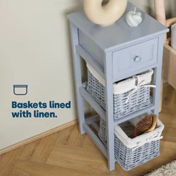 LIVIVO Grey 'Shabby Chic' Wooden Bedside Cabinet Unit - Stylish Cloth Lined Wicker Storage Basket Organiser 8 LIVIVO Grey 'Shabby Chic' Wooden Bedside Cabinet Unit - Stylish Cloth Lined Wicker Storage Basket Organiser -Furniture Store livivo grey shabby chic wooden bedside cabinet unit stylish cloth lined wicker storage basket organiser5056295306575 03c MP