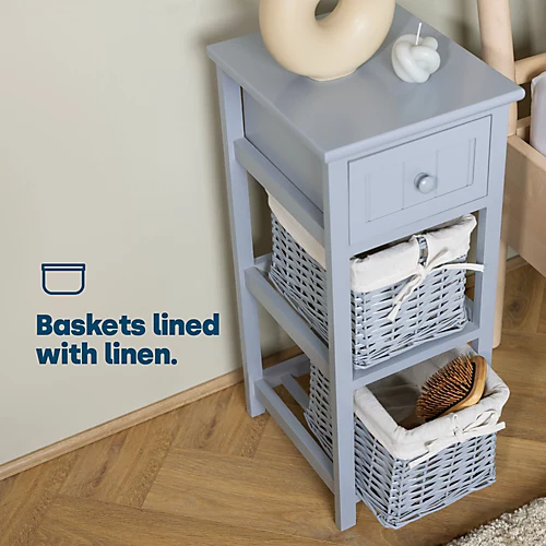 LIVIVO Grey 'Shabby Chic' Wooden Bedside Cabinet Unit - Stylish Cloth Lined Wicker Storage Basket Organiser 5 LIVIVO Grey 'Shabby Chic' Wooden Bedside Cabinet Unit - Stylish Cloth Lined Wicker Storage Basket Organiser - Image 3