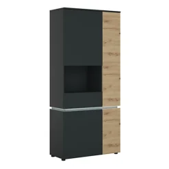Luci 4 Door Tall Display Cabinet LH (including LED Lighting) In Platinum And Oak