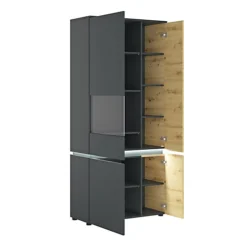 Luci 4 Door Tall Display Cabinet LH (including LED Lighting) In Platinum And Oak -Furniture Store luci 4 door tall display cabinet lh including led lighting in platinum and oak5900355117543 03c MP