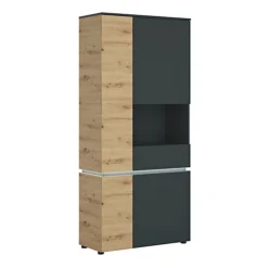 Luci 4 Door Tall Display Cabinet RH (including LED Lighting) In Platinum And Oak