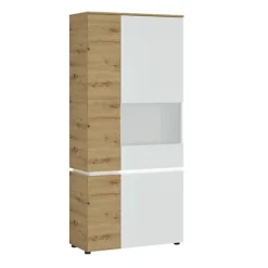 Luci 4 Door Tall Display Cabinet RH (including LED Lighting) In White And Oak