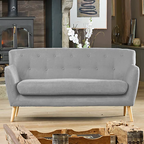 Lynwood 177cm Wide Light Grey 3 Seat Textured Fabric Scandi Sofa With Both Light And Dark Wooden Legs 3 Lynwood 177cm Wide Light Grey 3 Seat Textured Fabric Scandi Sofa With Both Light And Dark Wooden Legs