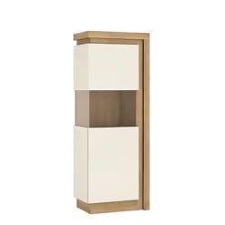 Lyon Narrow Display Cabinet (LHD) 164.1cm High In Riviera Oak/White High Gloss