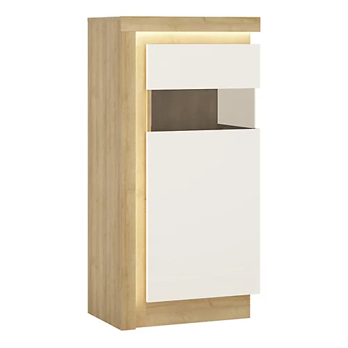 Lyon Narrow Display Cabinet (RHD) 123.6cm High In Riviera Oak/White High Gloss 4 Lyon Narrow Display Cabinet (RHD) 123.6cm High In Riviera Oak/White High Gloss - Image 2