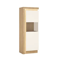 Lyon Narrow Display Cabinet (RHD) 164.1cm High In Riviera Oak/White High Gloss -Furniture Store lyon narrow display cabinet rhd 164 1cm high in riviera oak white high gloss5900355041060 03c MP
