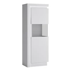 Lyon Narrow Display Cabinet (RHD) 164.1cm High (including LED Lighting) In White And High Gloss
