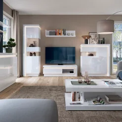 Lyon Tall Narrow Display Cabinet (RHD) (including LED Lighting) In White And High Gloss -Furniture Store lyon tall narrow display cabinet rhd including led lighting in white and high gloss5900355143443 04c MP