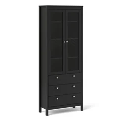 Madrid China Cabinet 2 Doors W/glass + 3 Drawers In Matt Black