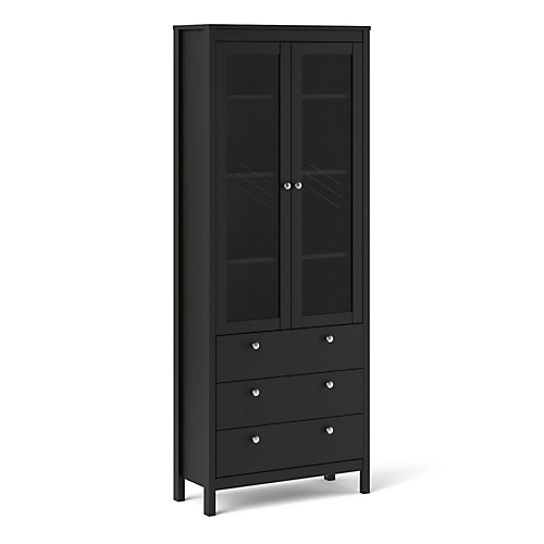 Madrid China Cabinet 2 Doors W/glass + 3 Drawers In Matt Black 3 Madrid China Cabinet 2 Doors W/glass + 3 Drawers In Matt Black