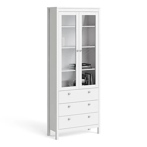 Madrid China Cabinet 2 Doors W/glass + 3 Drawers In White 3 Madrid China Cabinet 2 Doors W/glass + 3 Drawers In White