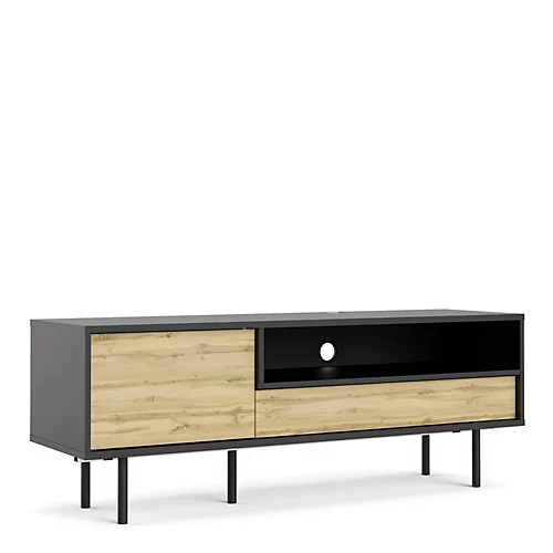 Match TV-Unit 1 Door + 1 Drawer In Black/Oak 3 Match TV-Unit 1 Door + 1 Drawer In Black/Oak