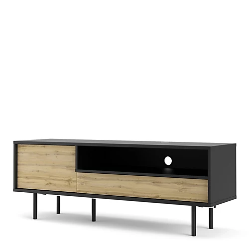 Match TV-Unit 1 Door + 1 Drawer In Black/Oak 5 Match TV-Unit 1 Door + 1 Drawer In Black/Oak - Image 3