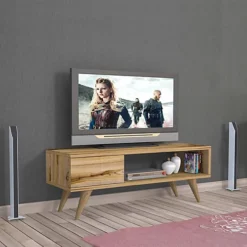 Maya Modern Retro TV Stand With Drawer - 90x30 Cm - Oak -Furniture Store maya modern retro tv stand with drawer 90x30 cm oak8682081003242 03c MP