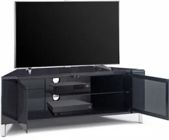 MDA Designs CORVUS Corner-Friendly Black Cabinet With BeamThru Glass Doors For Flat Screen TVs Up To 50" -Furniture Store mda designs corvus corner friendly black cabinet with beamthru glass doors for flat screen tvs up to 50 5060459201064 04c MP