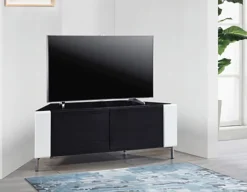 MDA Designs CORVUS Corner-Friendly Black With White Profiles Black BeamThru Glass Doors Stand For Flat Screen TVs Up To 50" -Furniture Store mda designs corvus corner friendly black with white profiles black beamthru glass doors stand for flat screen tvs up to 50 5060459202146 02c MP