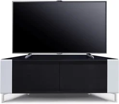 MDA Designs CORVUS Corner-Friendly Black With White Profiles Black BeamThru Glass Doors Stand For Flat Screen TVs Up To 50" -Furniture Store mda designs corvus corner friendly black with white profiles black beamthru glass doors stand for flat screen tvs up to 50 5060459202146 03c MP