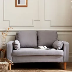 Medium 2-seater Sofa Scandi-style With Wooden Legs - Bjorn - Light Grey