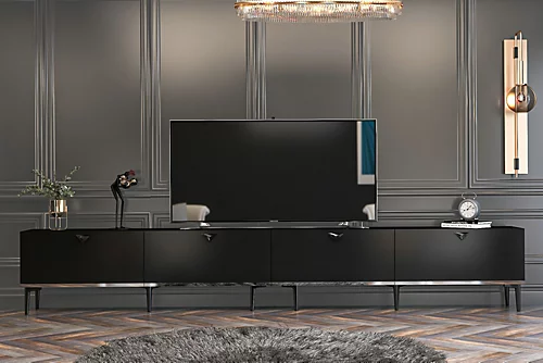 Mety TV Unit, 300 Cm, Black & Silver 3 Mety TV Unit, 300 Cm, Black & Silver