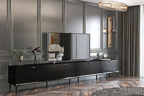 Mety TV Unit, 300 Cm, Black & Silver 4 Mety TV Unit, 300 Cm, Black & Silver - Image 2