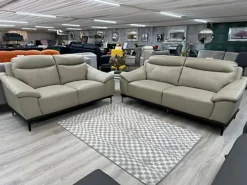 MiHOMEUK Zurich Genuine Leather Cream 3+2 Sofa Set With Steel Legs