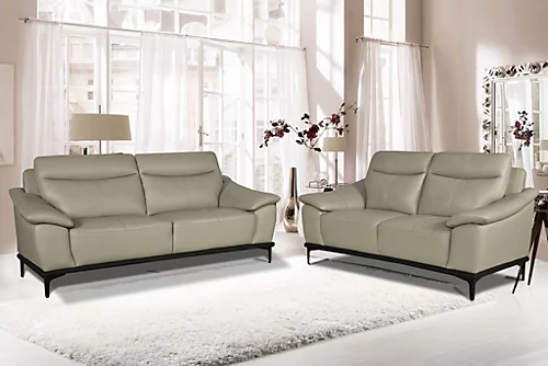 MiHOMEUK Zurich Genuine Leather Cream 3+2 Sofa Set With Steel Legs 4 MiHOMEUK Zurich Genuine Leather Cream 3+2 Sofa Set With Steel Legs - Image 2