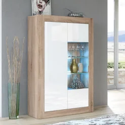 Modern Sideboard Display Cabinet Cupboard TV Stand Living Room High Gloss Doors - Oak & White
