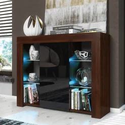 Modern Sideboard Display Cabinet Cupboard TV Stand Living Room High Gloss Doors - Walnut & Black