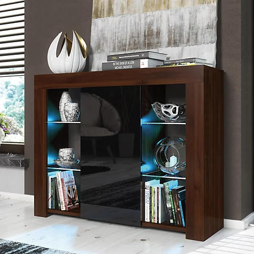 Modern Sideboard Display Cabinet Cupboard TV Stand Living Room High Gloss Doors - Walnut & Black 3 Modern Sideboard Display Cabinet Cupboard TV Stand Living Room High Gloss Doors - Walnut & Black