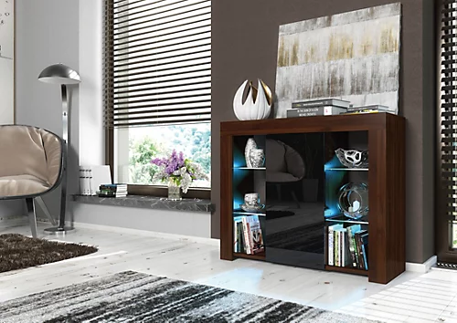 Modern Sideboard Display Cabinet Cupboard TV Stand Living Room High Gloss Doors - Walnut & Black 4 Modern Sideboard Display Cabinet Cupboard TV Stand Living Room High Gloss Doors - Walnut & Black - Image 2