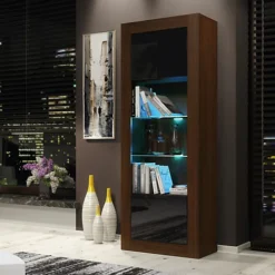 Modern Sideboard Display Cabinet Cupboard TV Stand Living Room High Gloss Doors - Walnut & Black