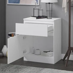 Narvik 1 Door 1 Drawer Storage Unit Bedside Matt White -Furniture Store narvik 1 door 1 drawer storage unit bedside matt white5056413102874 03c MP