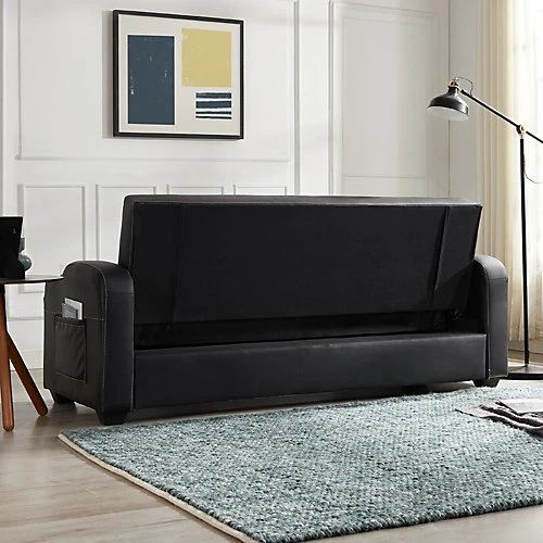 Nebraska 3 Seater Sofa Bed Faux Leather With Side Pockets Armrest Cupholders UnderSeat Storage Clic Clac 4 Nebraska 3 Seater Sofa Bed Faux Leather With Side Pockets Armrest Cupholders UnderSeat Storage Clic Clac - Image 2