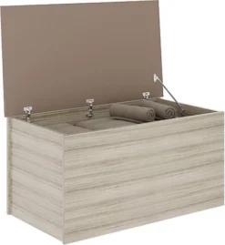 Nevada Storage Blanket Box Ottoman Oyster Gloss And Light Oak Effect Veneer