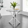 Novara 100cm 2 4 Seater Round Glass Dining Table With Silver Chrome Metal Angled Starburst Legs For Modern Dining Room