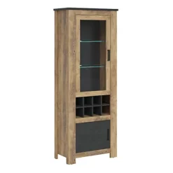 Rapallo 2 Door Display Cabinet With Wine Rack In Chestnut And Matera Grey