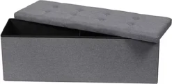 Requena Ottoman 110 X 38 X 38cm Linen Fabric Folding Storage Footstool Storage Box Dark Grey -Furniture Store requena ottoman 110 x 38 x 38cm linen fabric folding storage footstool storage box dark grey9505775385471 04c MP