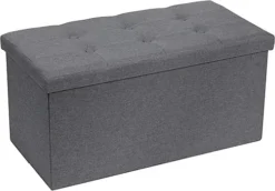 Requena Ottoman 76 X 38 X 38cm Linen Fabric Folding Storage Footstool Storage Box Dark Grey